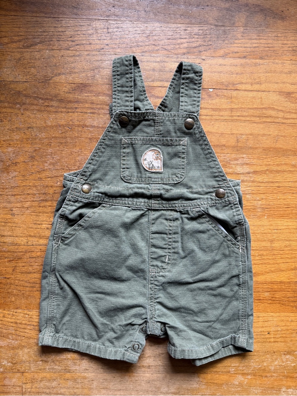 Carhartt Olive Green Kids Short Overalls with Front Pocket Patch